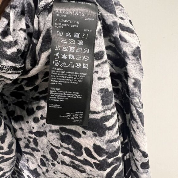 Allsaints Essie Ambient Midi Dress Women’s M Animal Print Asymmetrical Grunge - Picture 6 of 10